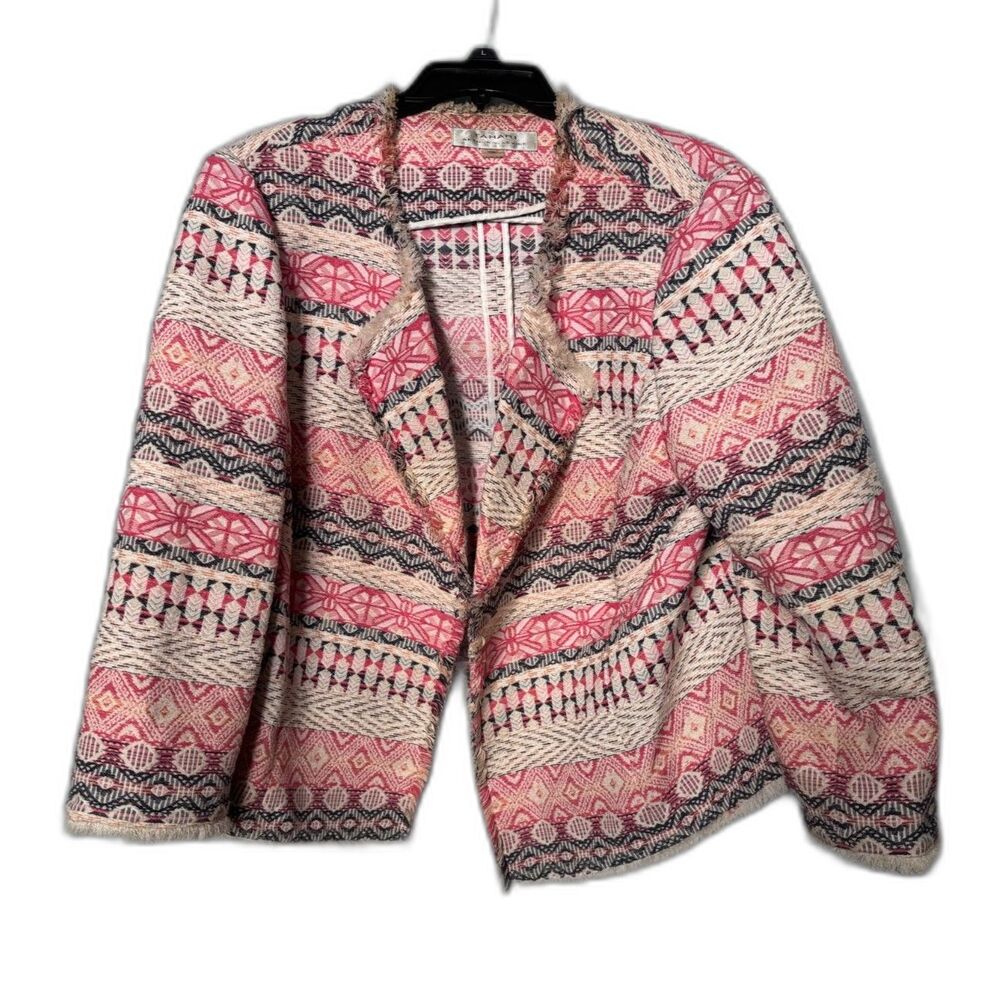 Tahari Arthur S. Levine Pink Tweed Statement Jacket Fringe Detail 14W
